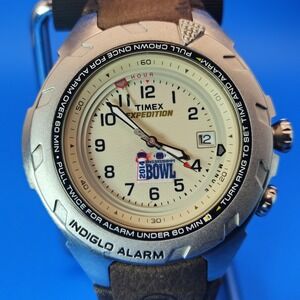 Vintage 2014 Timex Expedition Indiglo Alarm Mississippi Bowl Mens Quartz Watch